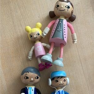 Pottery Barn Kids Wooden Doll Set with Pink and Blue Outfits